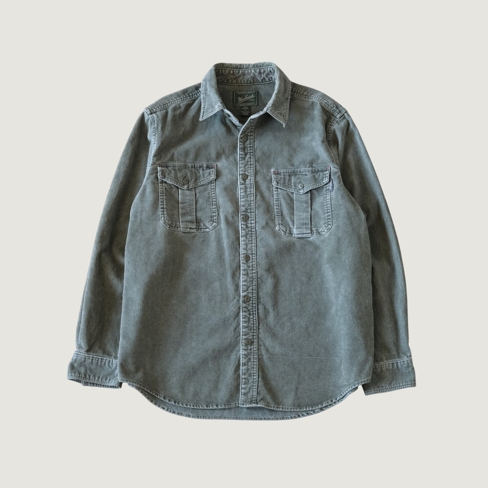 Woolrich Corduroy Shirt Button Down Gray Long Sleeve Pocket Cotton Mens Large L
